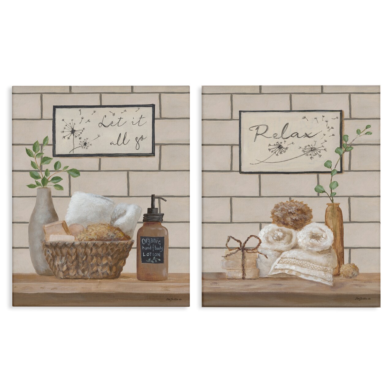 Stupell Industries Go Relax Traditional Bathroom 2 pc Canvas Wall Art Set Design by Pam Britton